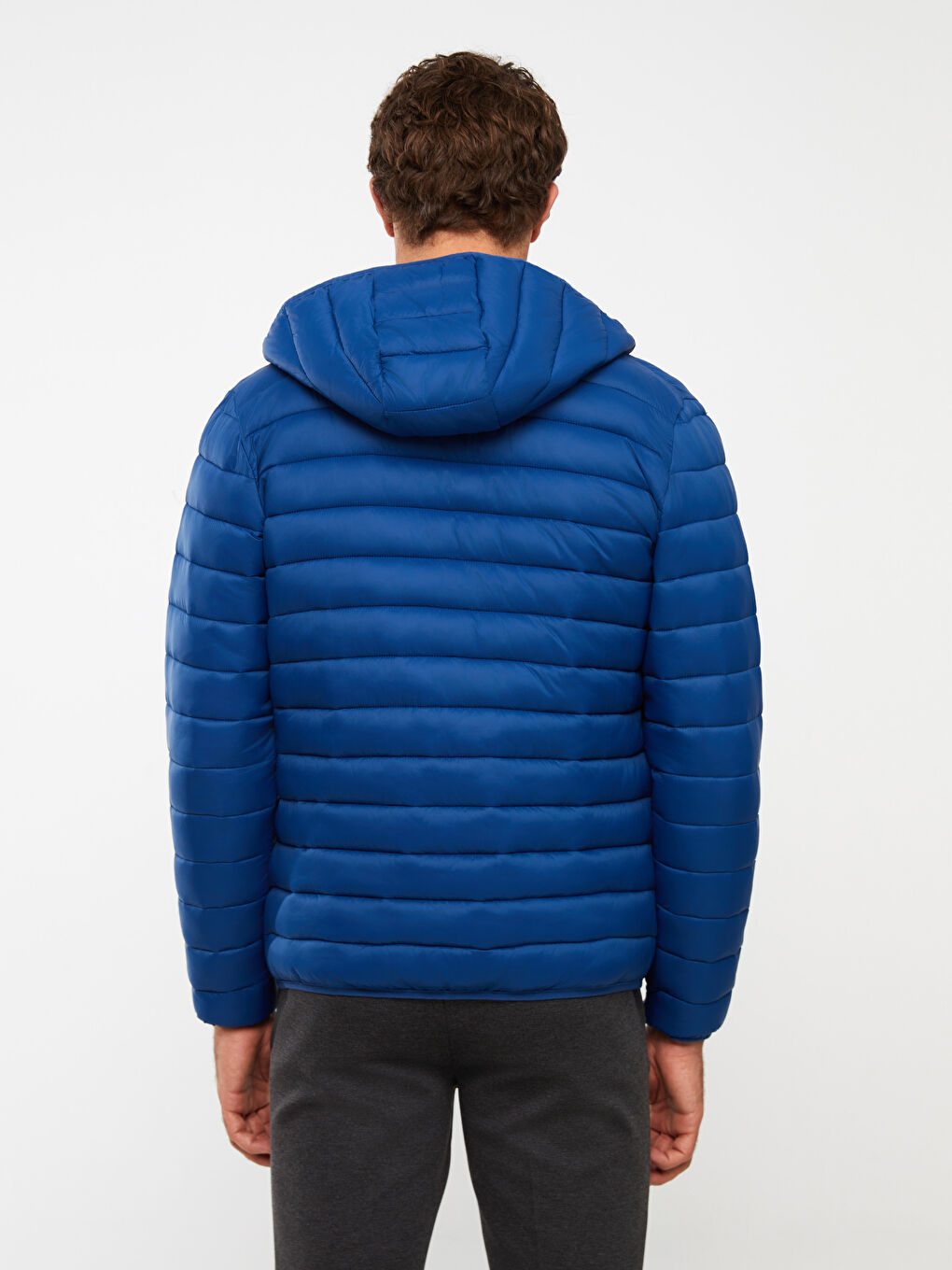 Lacivert Standart Kalıp Kapüşonlu Erkek Şişme Mont-5
