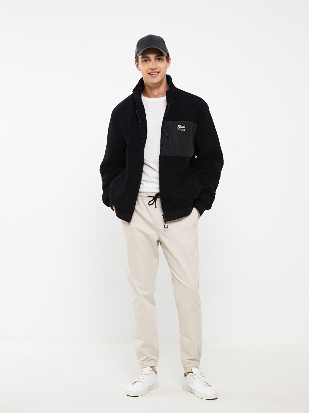 Hanorac cu Fermoar pentru Bărbați din Pluș cu Mânecă Lungă și Guler Înalt-2