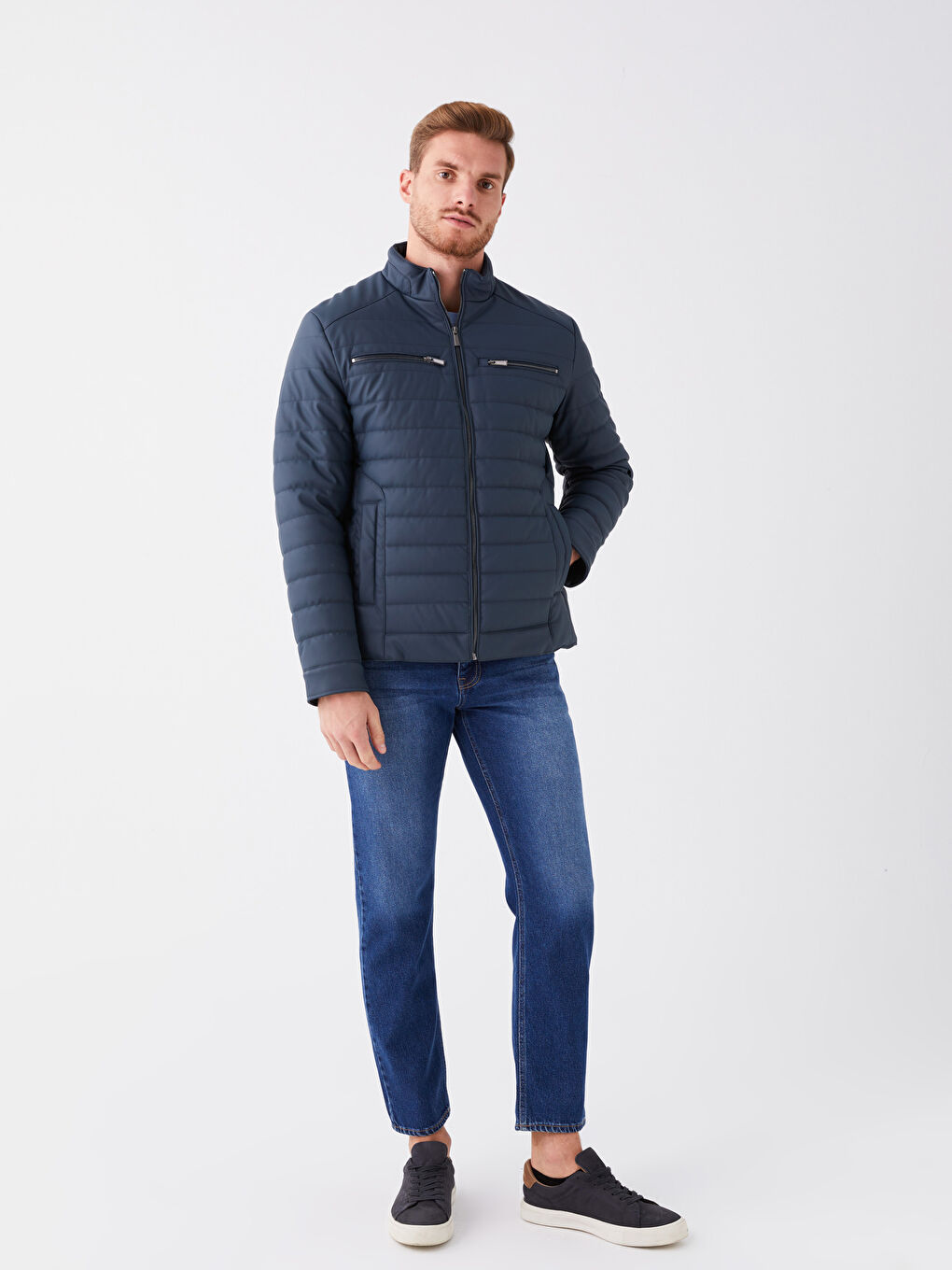 Standard Fit Collared Neck Men's Leather Look Coat-1