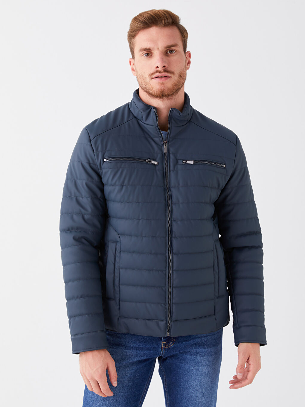 Standard Fit Collared Neck Men's Leather Look Coat-2