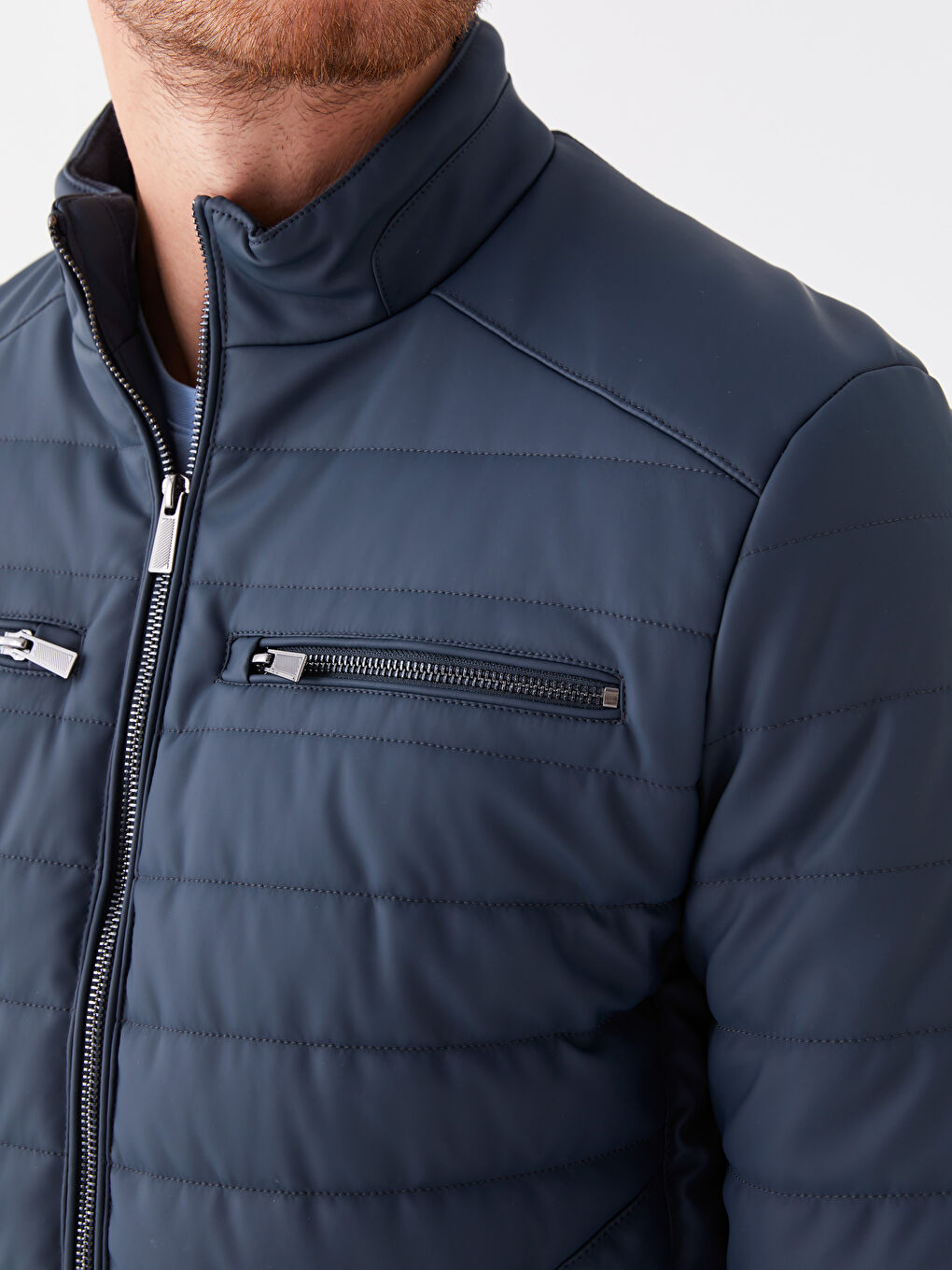 Standard Fit Collared Neck Men's Leather Look Coat-3