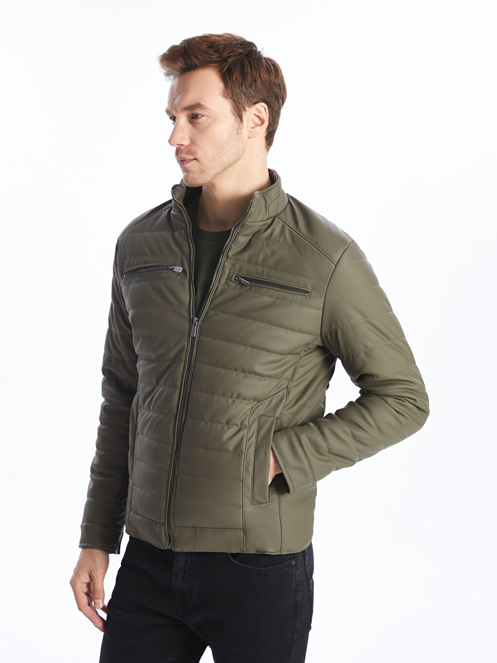 LCWAIKIKI Classic Reguläre Passform Kragenhals Herren Kunstledermantel -W31005Z8-L0B