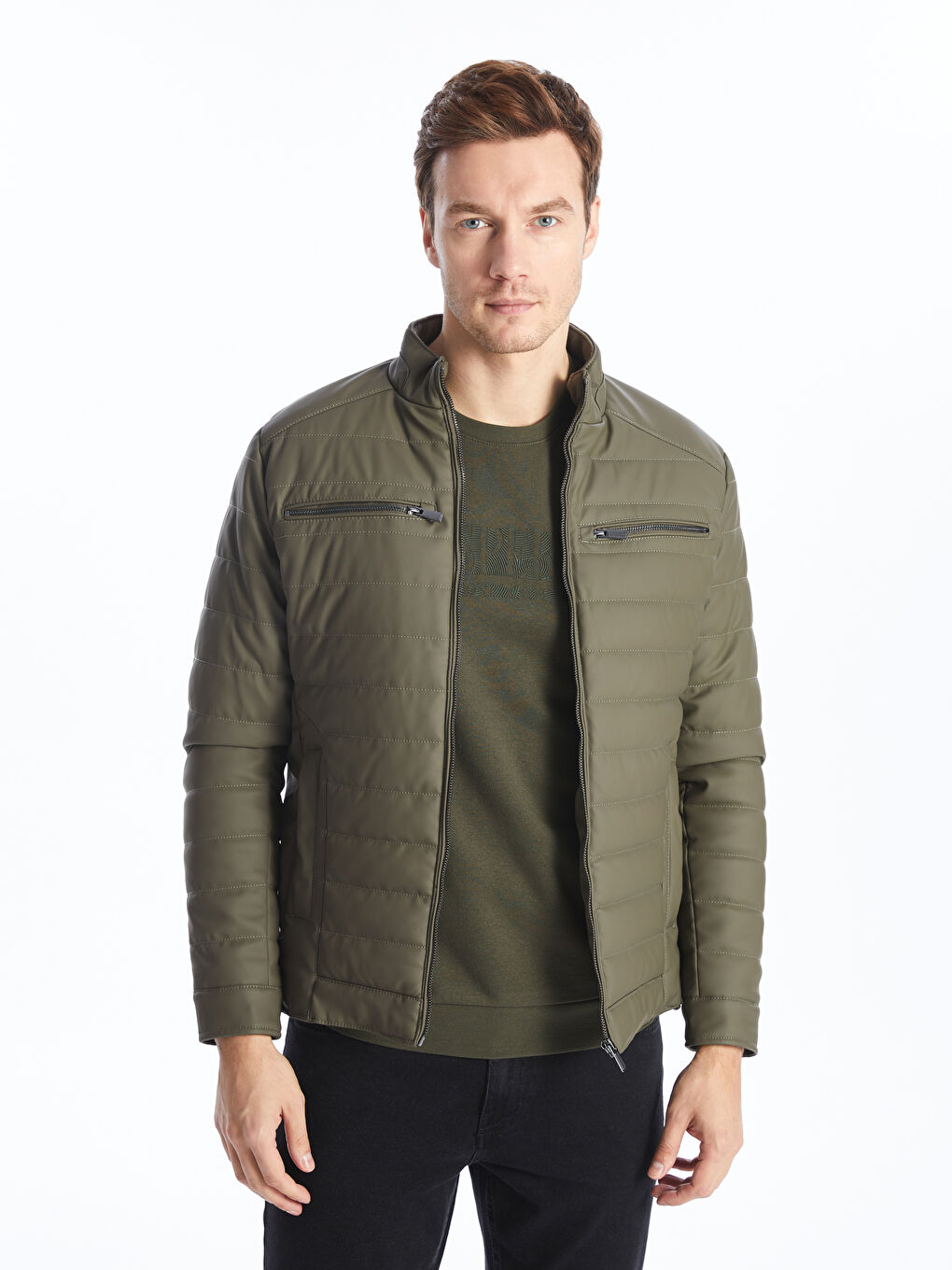 LCWAIKIKI Classic Reguläre Passform Kragenhals Herren Kunstledermantel -W31005Z8-L0B