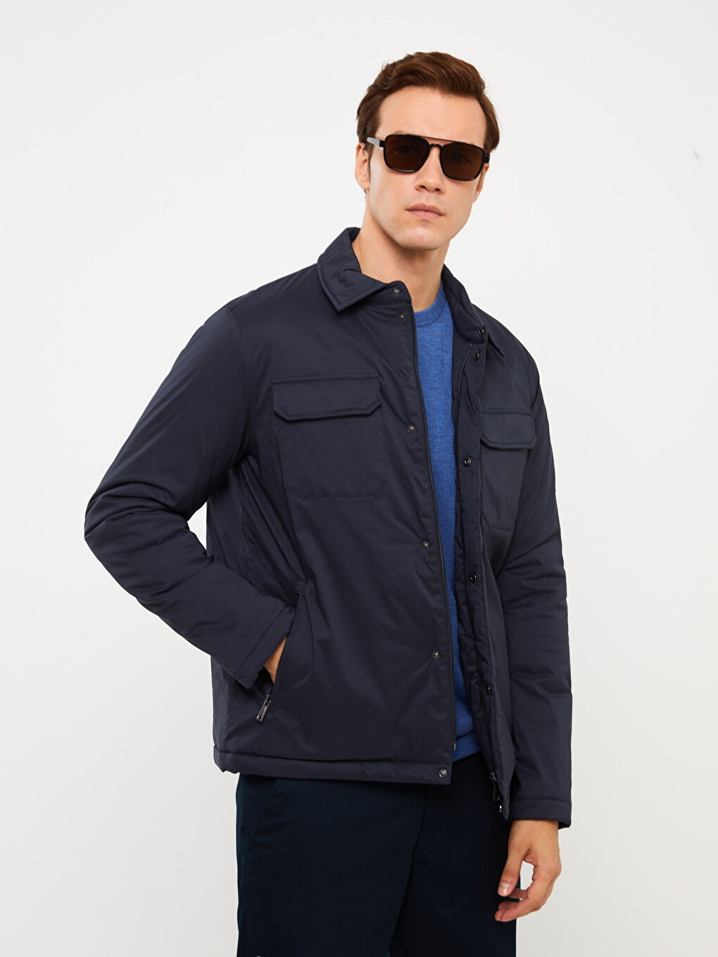 Палто за мъже с яка и стандартна кройка-1