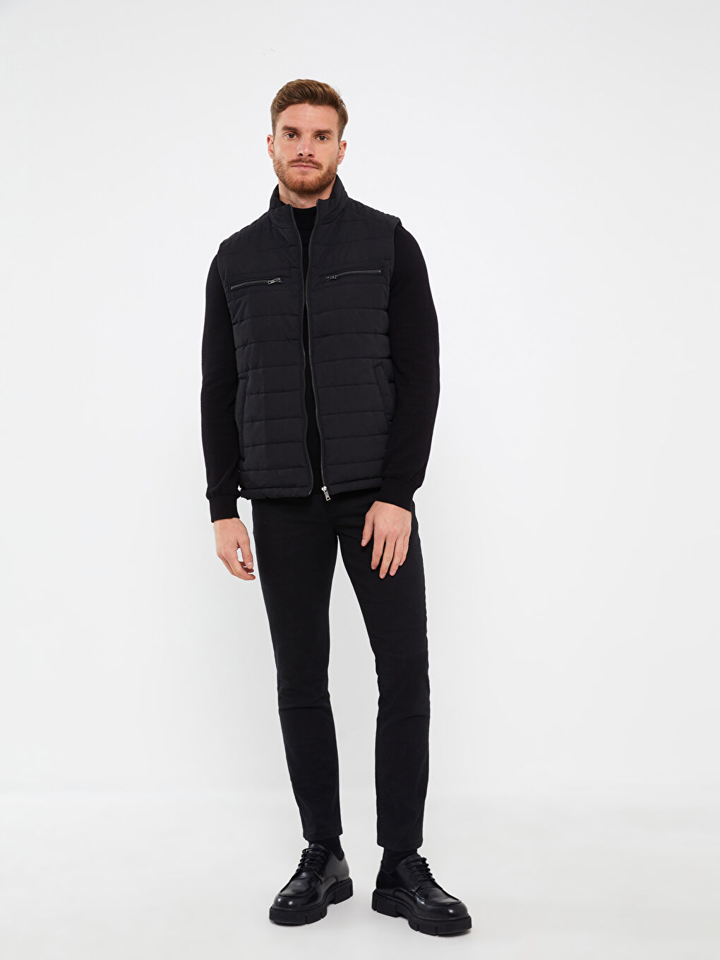 Siyah Standart Kalıp Dik Yaka Erkek Şişme Yelek-2