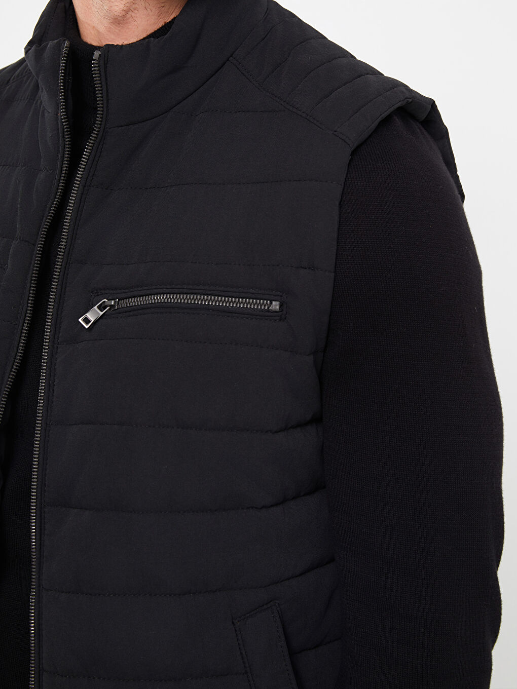 Siyah Standart Kalıp Dik Yaka Erkek Şişme Yelek-3