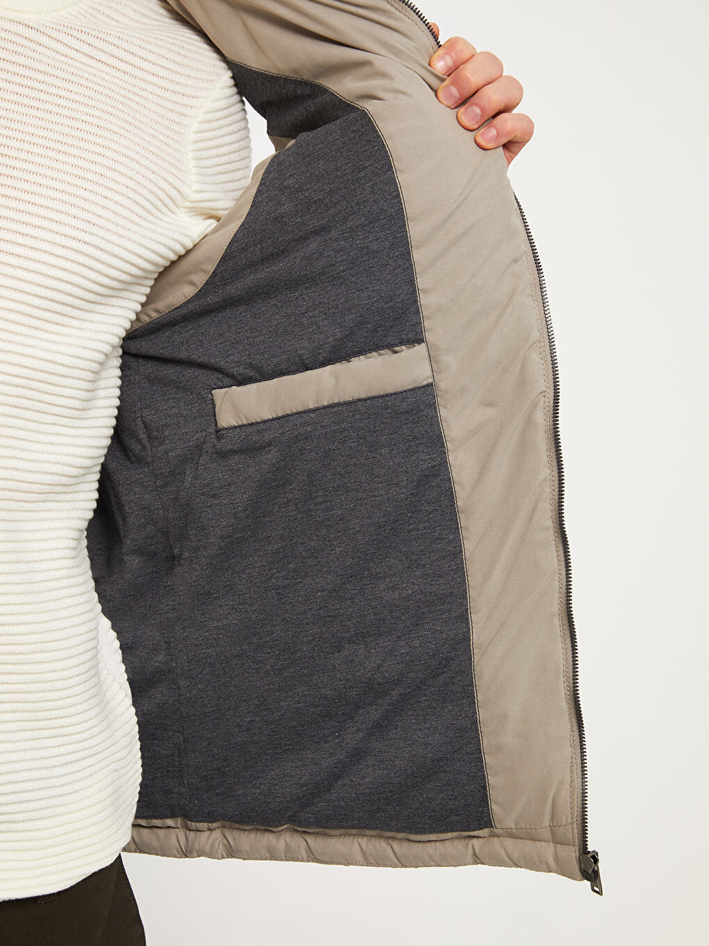 Ekru Standart Kalıp Dik Yaka Erkek Şişme Yelek-4