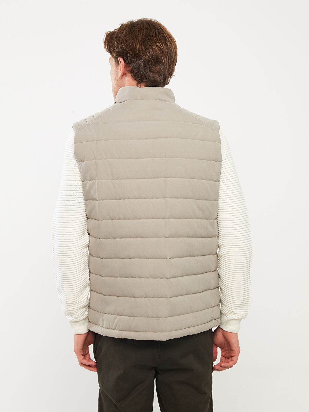 Ekru Standart Kalıp Dik Yaka Erkek Şişme Yelek-5