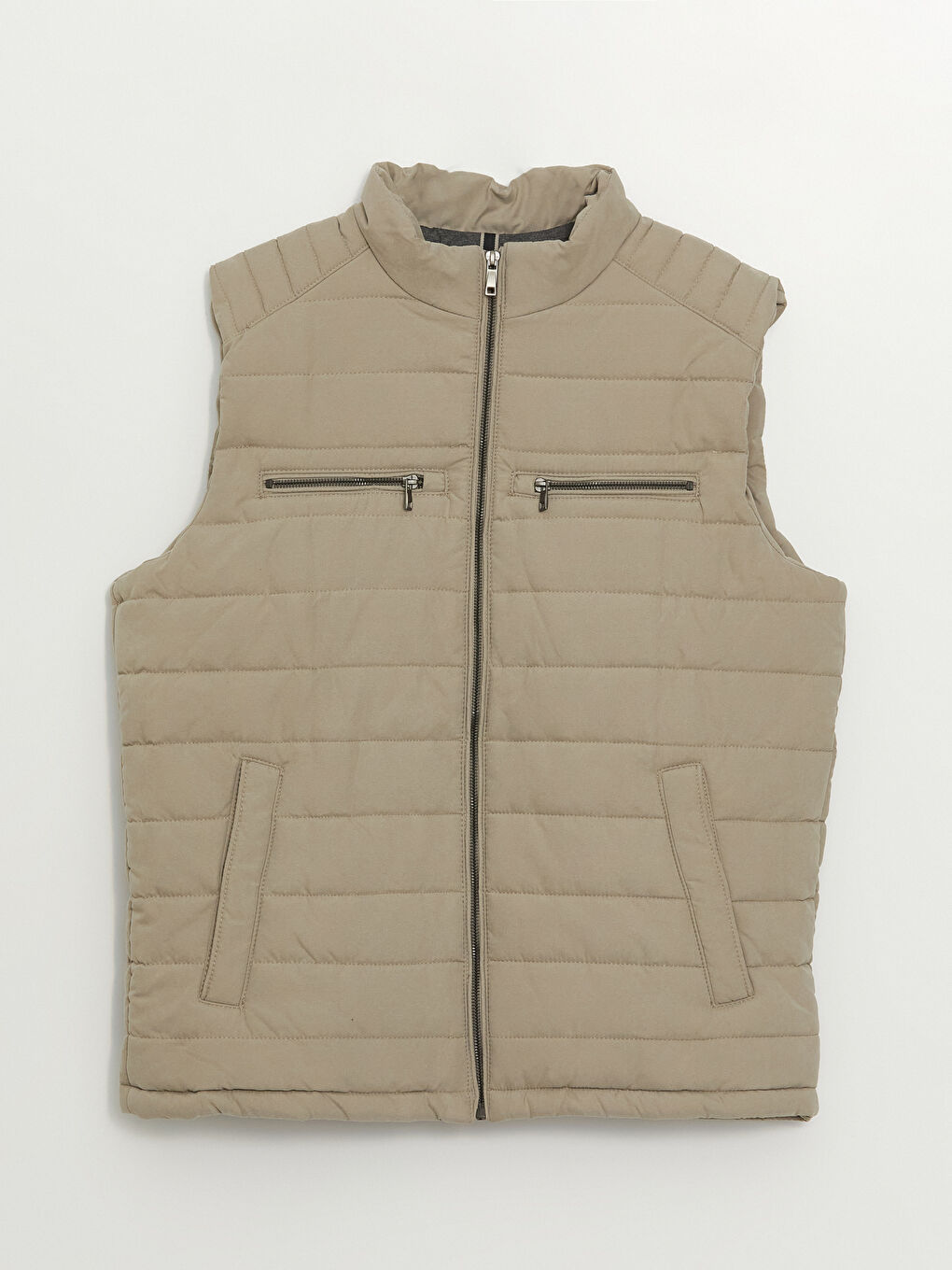 Ekru Standart Kalıp Dik Yaka Erkek Şişme Yelek-6