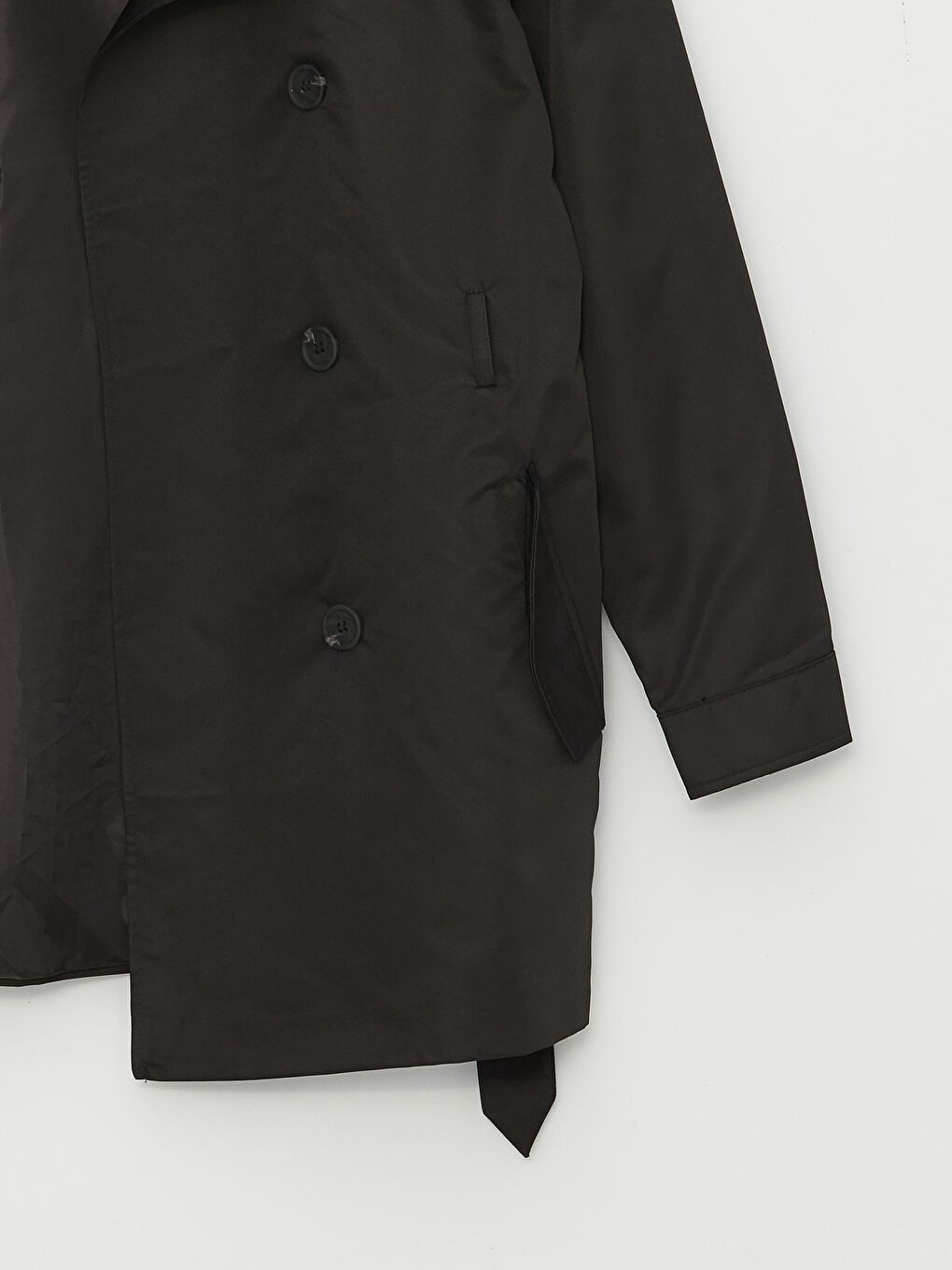 Siyah Ceket Yaka Düz Uzun Kollu Kadın Trençkot-8