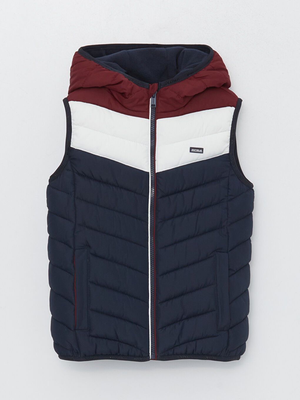 Капюшонды түрлі-түсті балаға арналған үрмелі жилет