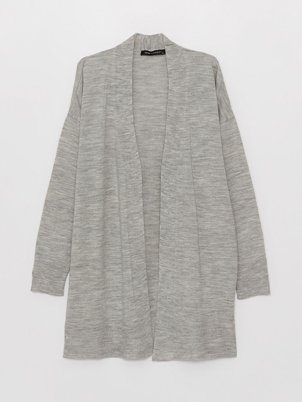 Gri Şal Yaka Düz Uzun Kollu Oversize Kadın Triko Hırka-5