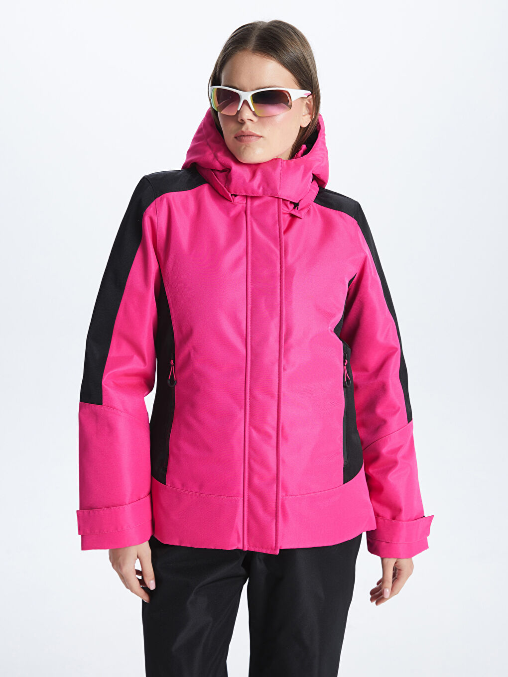 Hooded Color Block Long Sleeve Women's Ski Jacket