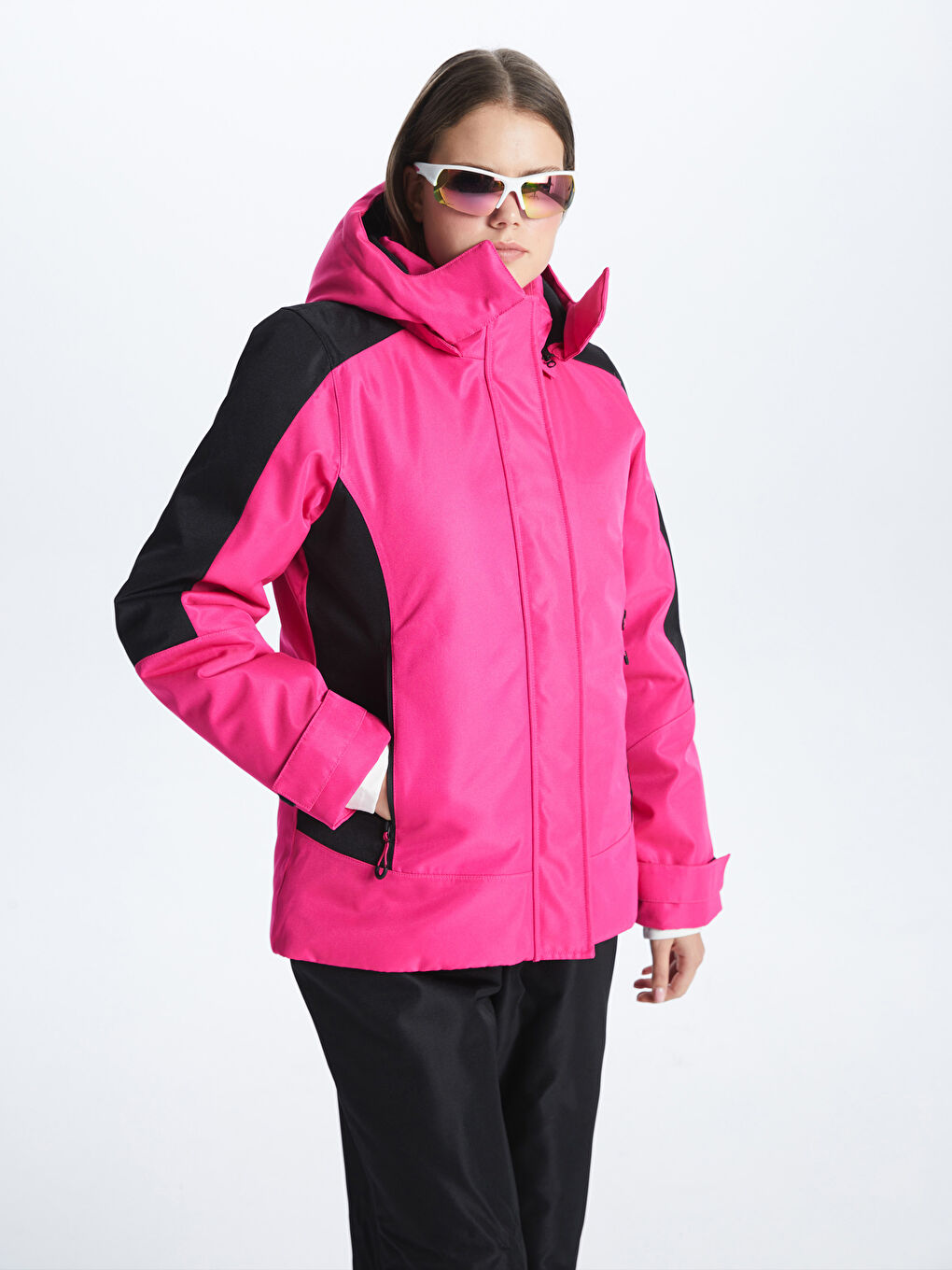 Hooded Color Block Long Sleeve Women's Ski Jacket-1
