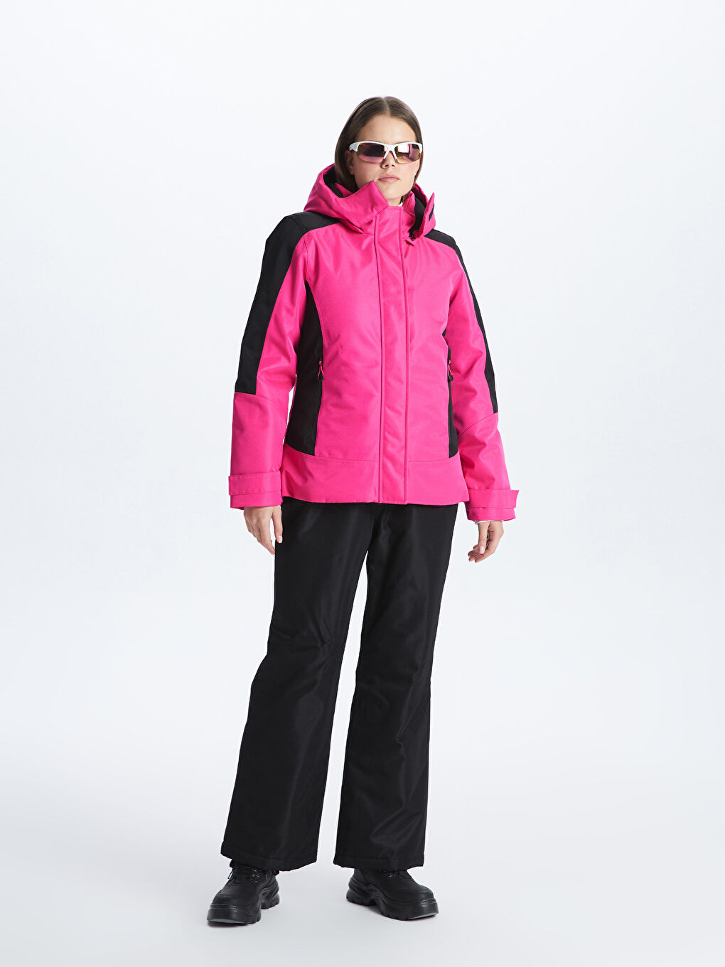 Hooded Color Block Long Sleeve Women's Ski Jacket-2