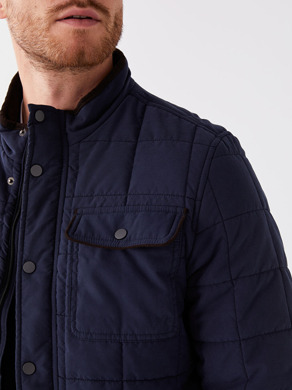 Lacivert Standart Kalıp Dik Yaka Erkek Şişme Mont-4