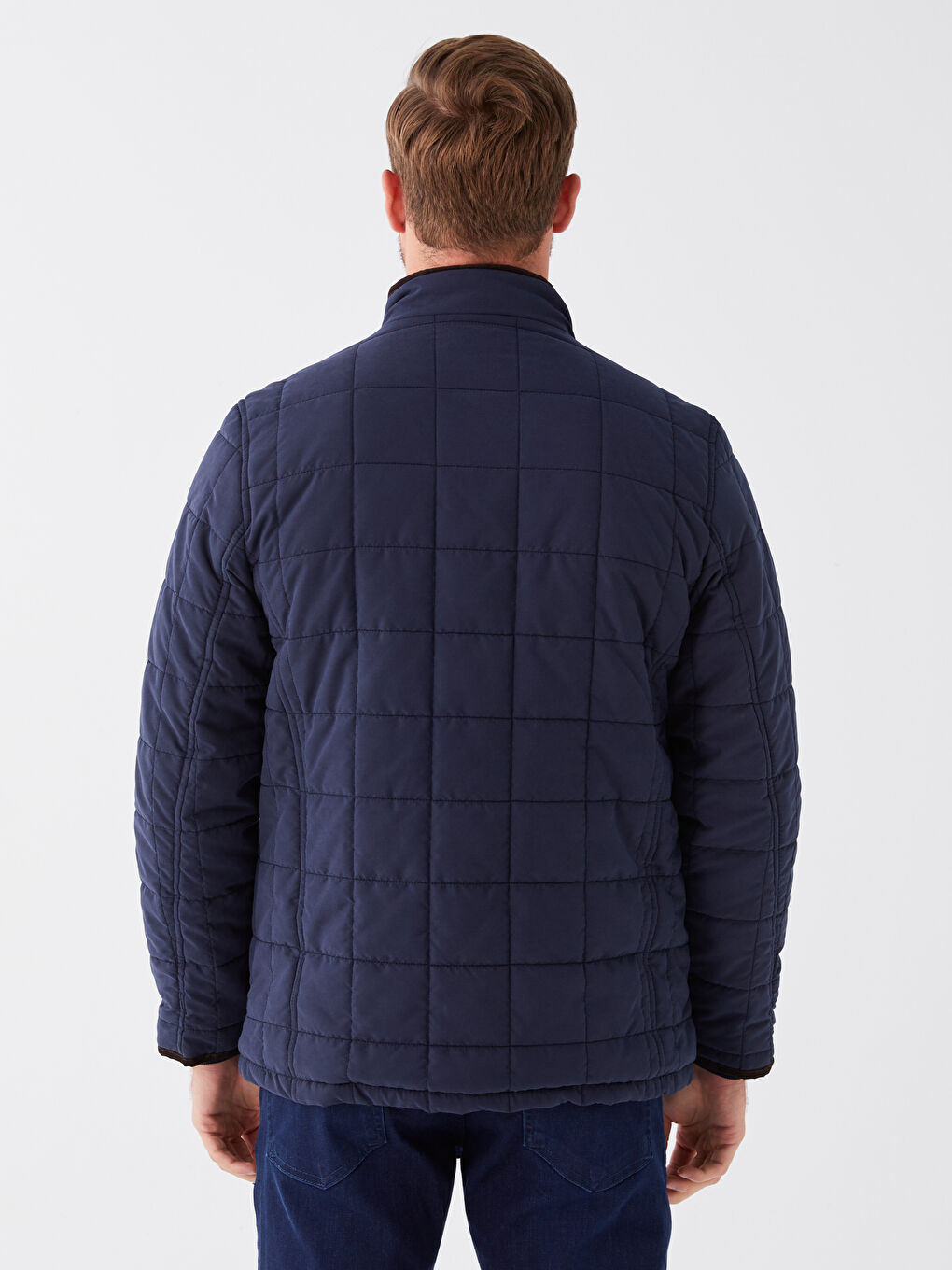 Lacivert Standart Kalıp Dik Yaka Erkek Şişme Mont-5