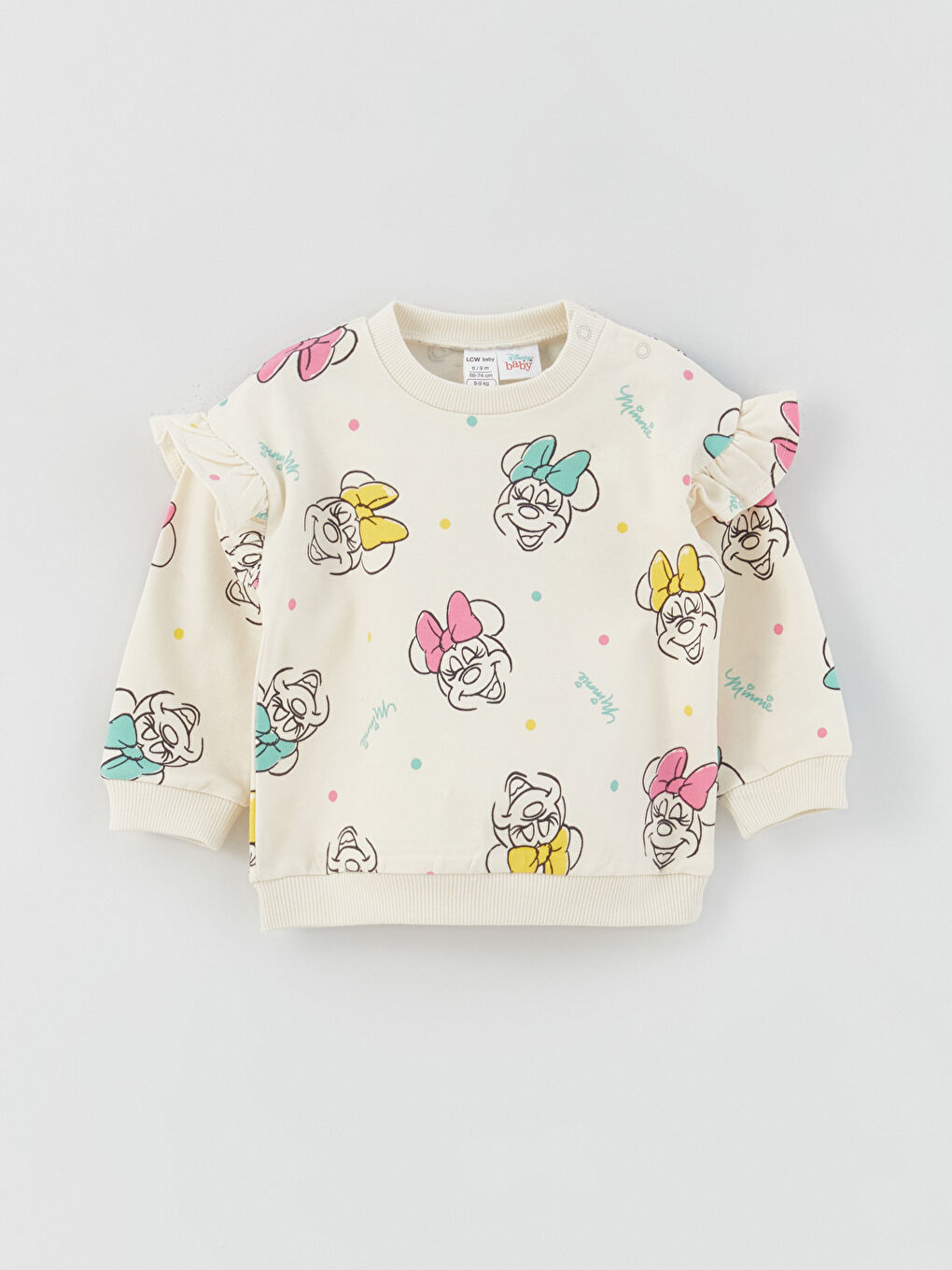 LCW baby Krem Baskılı Bisiklet Yaka Uzun Kollu Minnie Mouse Baskılı Kız Bebek Sweatshirt ve Eşofman Alt 2'li Takım - 1