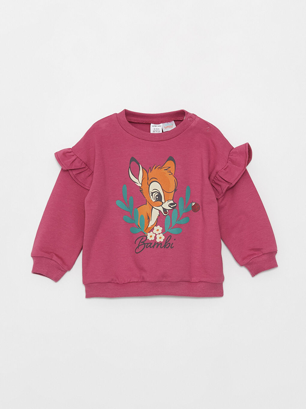 LCW baby Açık Fuşya Bisiklet Yaka Uzun Kollu Bambi Baskılı Kız Bebek Sweatshirt ve Tayt 2'li Takım - 1