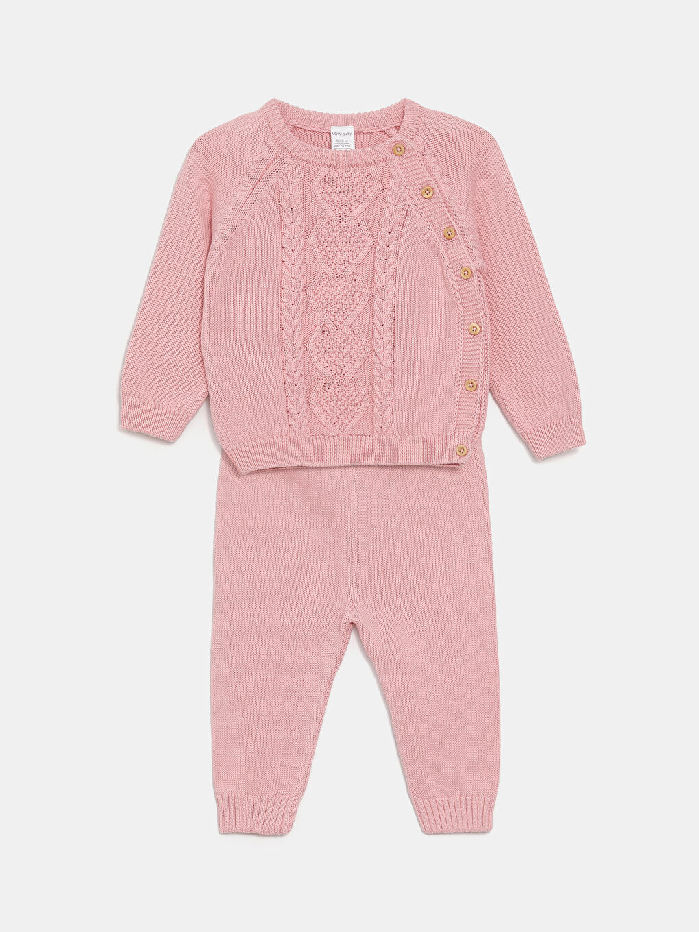 Pembe Bisiklet Yaka Uzun Kollu Basic Kız Bebek Triko Kazak ve Pantolon 2'li Takım