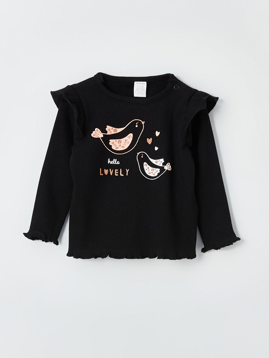 Siyah Bisiklet Yaka Baskılı Kız Bebek Bluz 2'li Takım-1