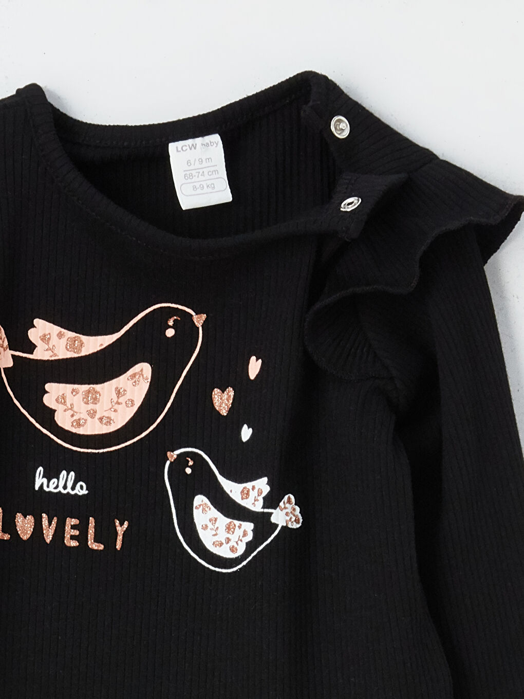 Siyah Bisiklet Yaka Baskılı Kız Bebek Bluz 2'li Takım-2