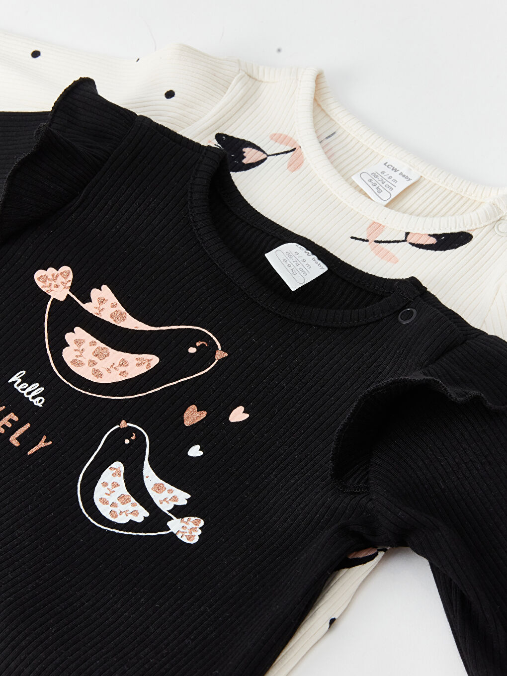 Siyah Bisiklet Yaka Baskılı Kız Bebek Bluz 2'li Takım-4