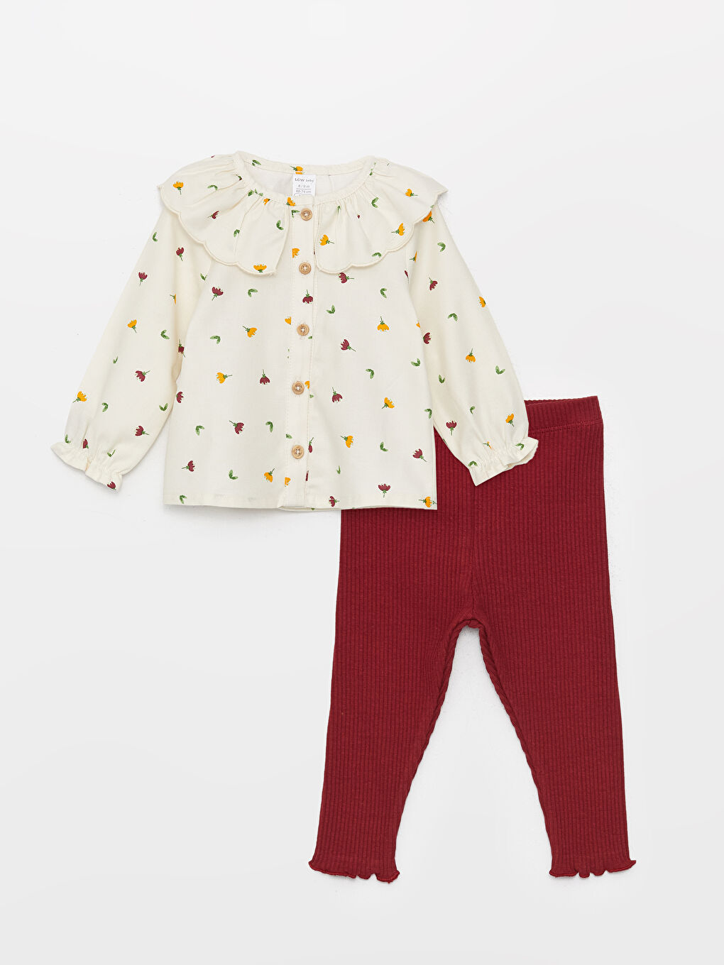 LCW baby Baby Collar Patterned Baby Girls' Blouse and Leggings 2 Pack -W31171Z1-LRB