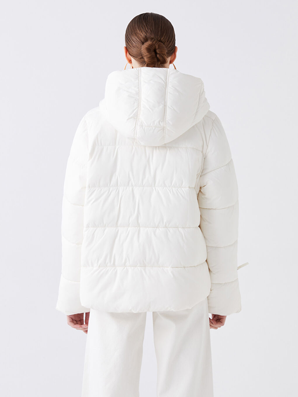 Women's Hooded Plain Puffer Coat-5