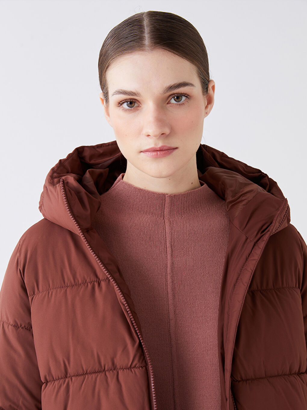 Women's Hooded Plain Puffer Coat-1
