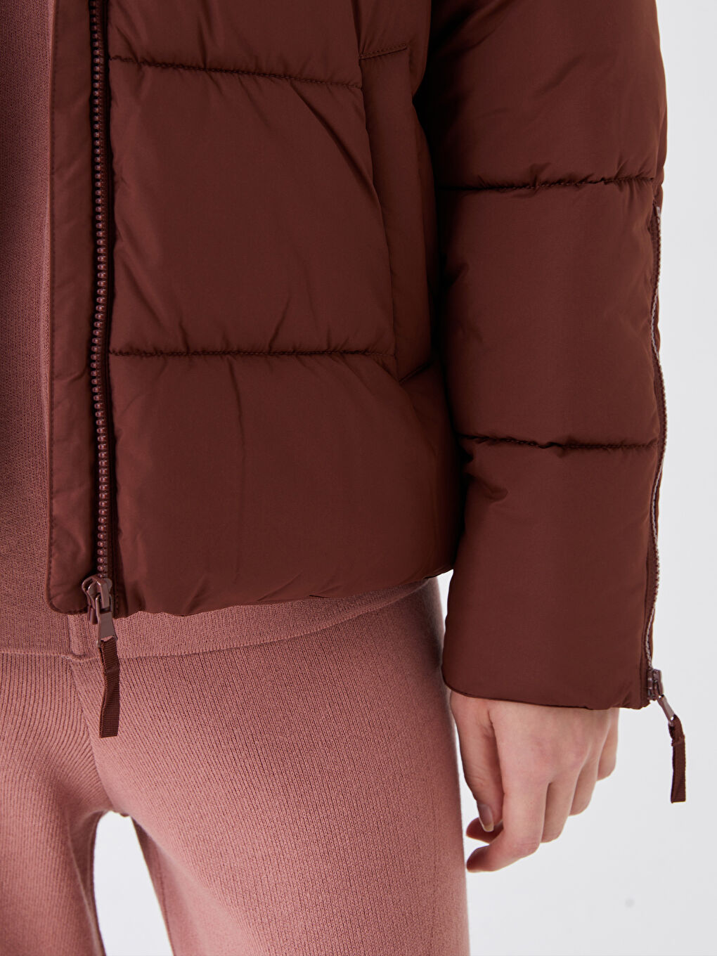 Women's Hooded Plain Puffer Coat-4