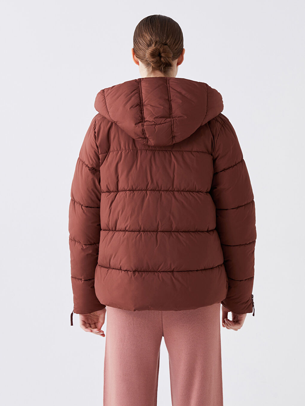 Women's Hooded Plain Puffer Coat-5