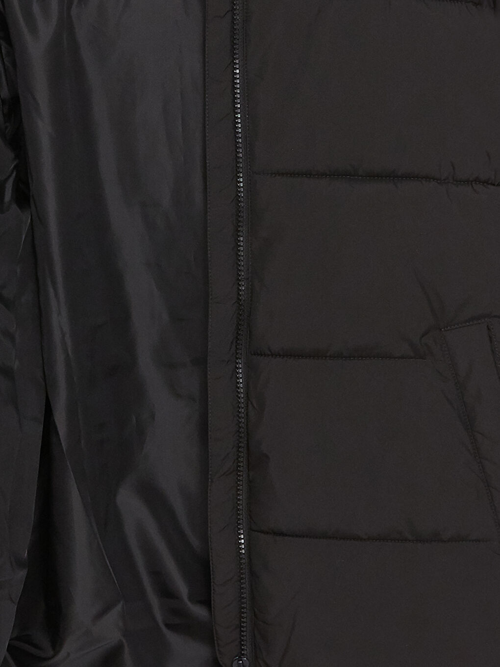 Siyah Kadın Kapüşonlu Düz Şişme Mont-7