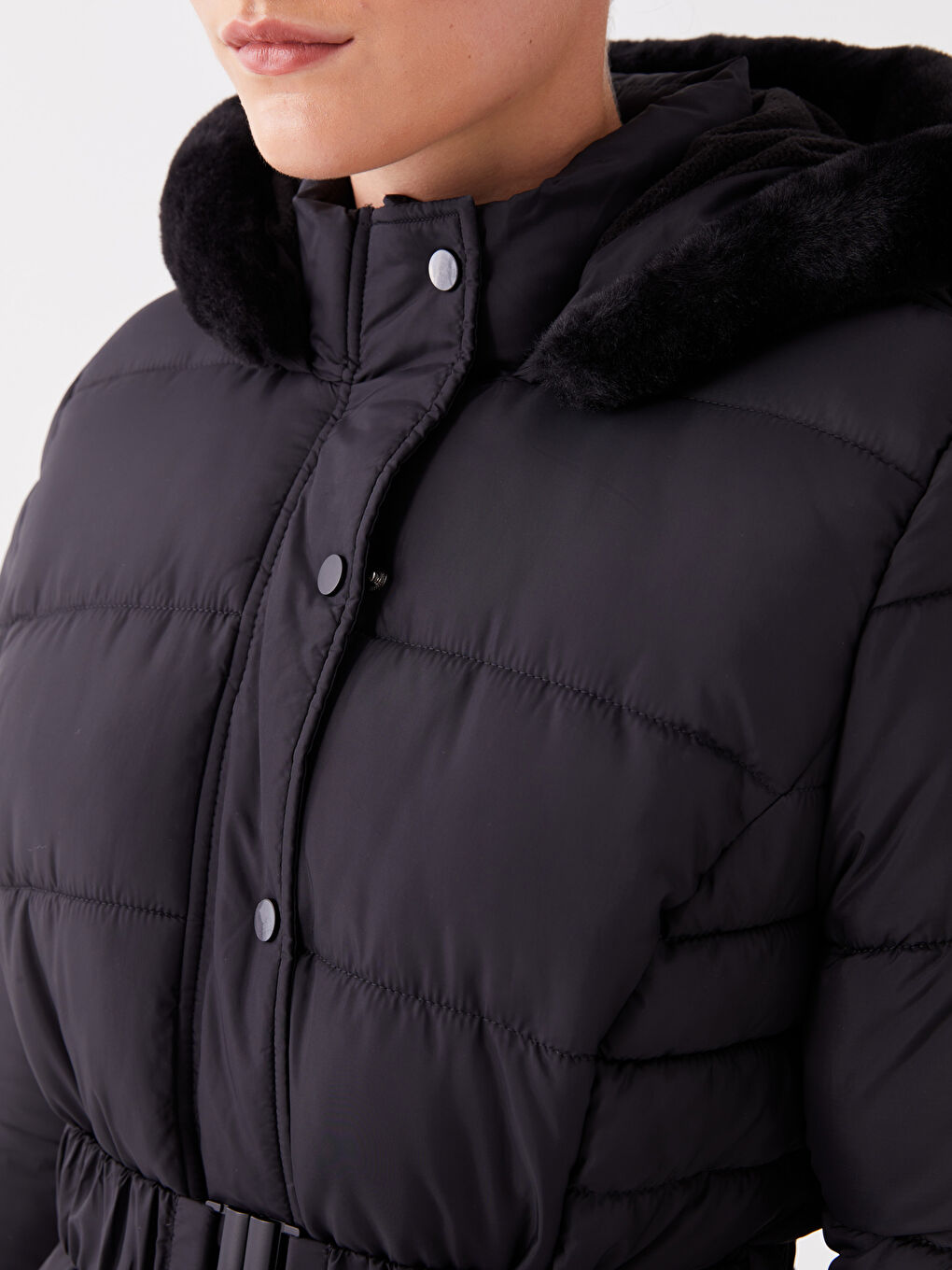Women's Hooded Plain Puffer Coat-3