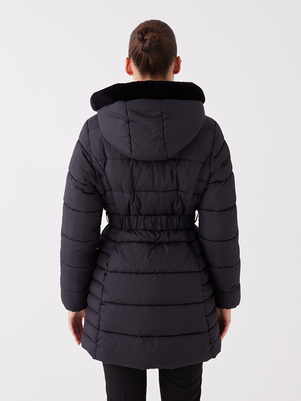 Women's Hooded Plain Puffer Coat-5