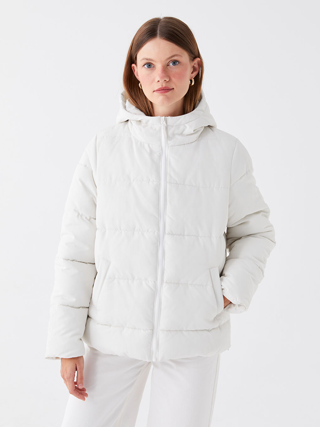 Women's Hooded Plain Puffer Coat-1