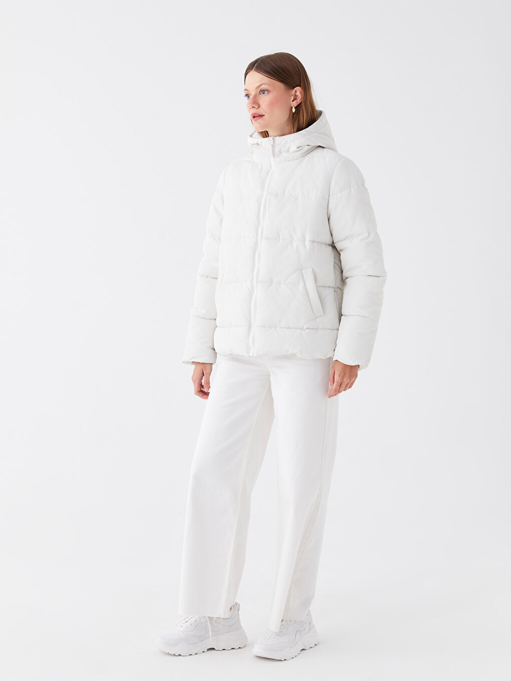 Women's Hooded Plain Puffer Coat-2