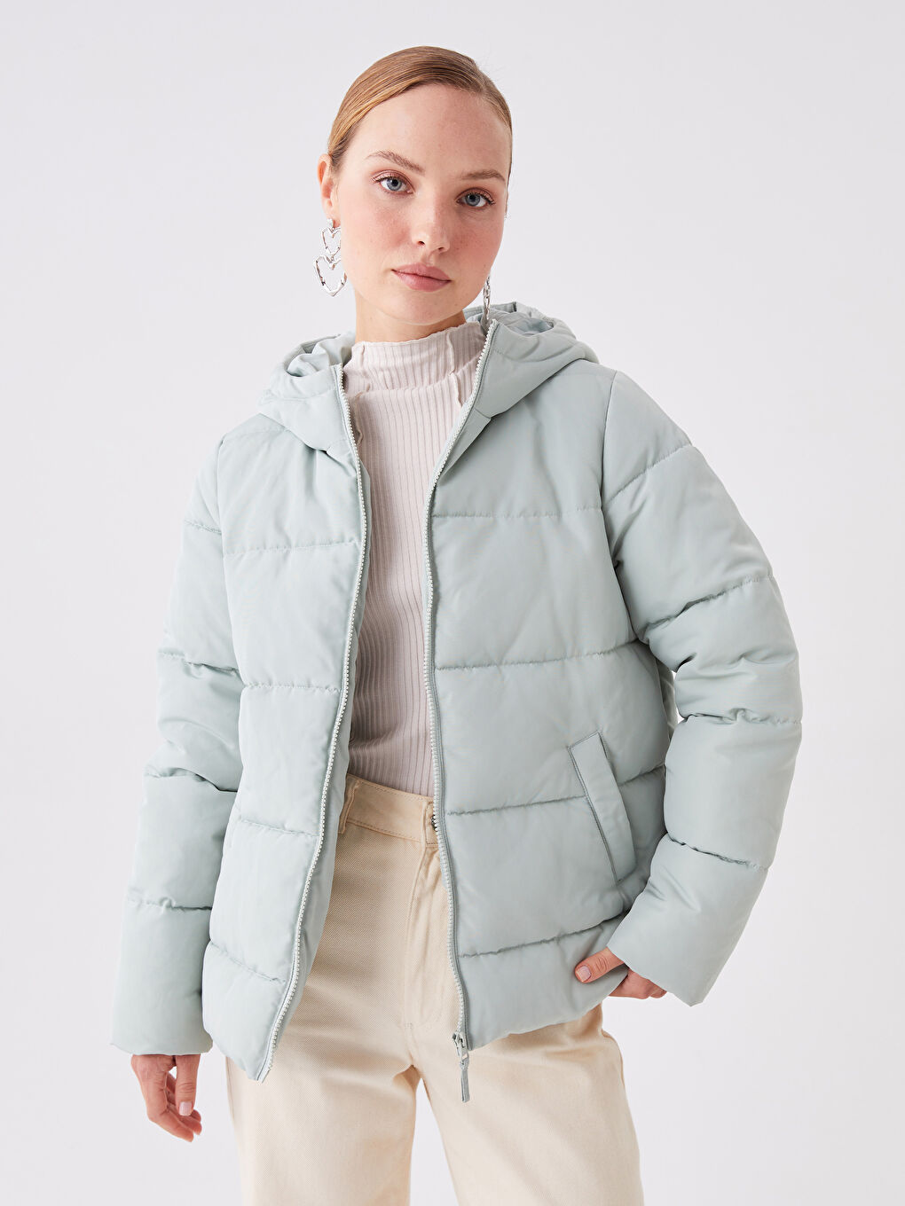 Women's Hooded Plain Puffer Coat-1