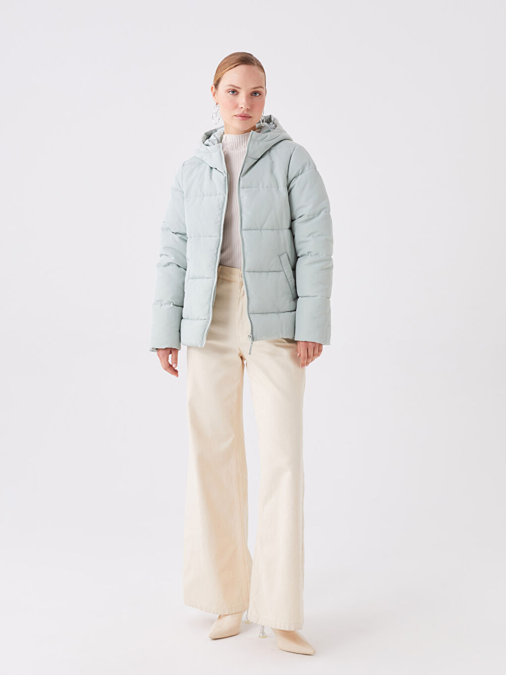 Women's Hooded Plain Puffer Coat-2