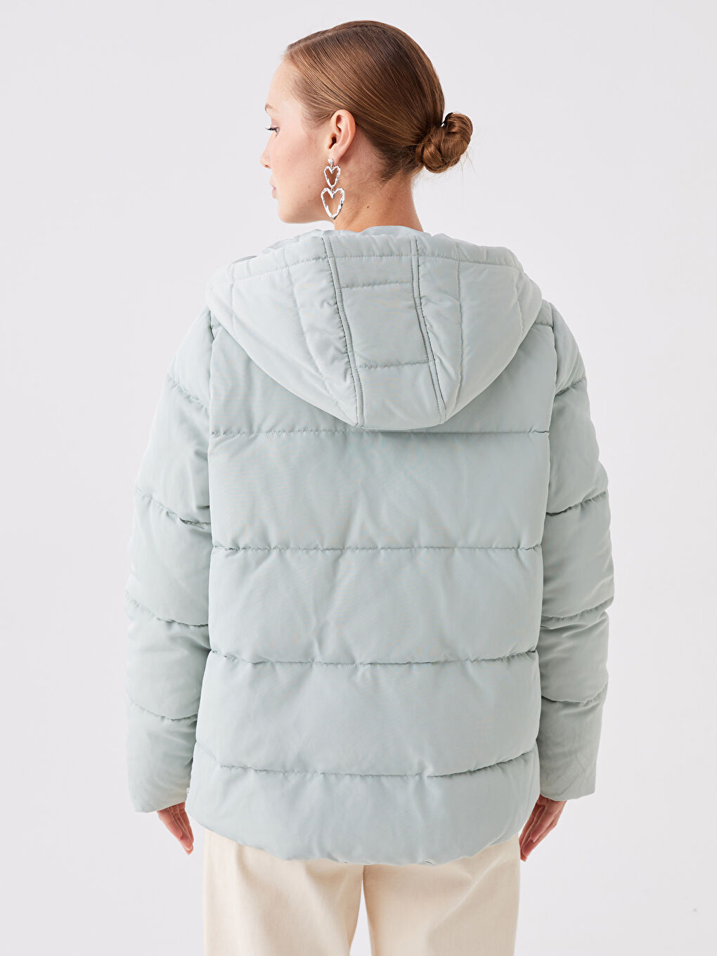 Women's Hooded Plain Puffer Coat-5