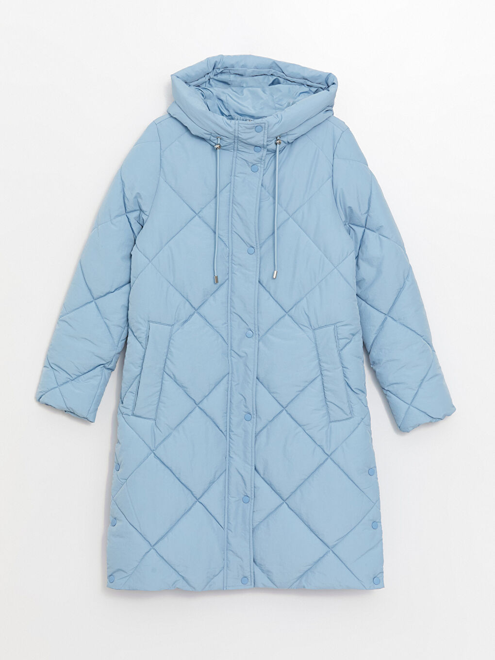 Mavi Kapüşonlu Kapitone Kadın Şişme Mont-6