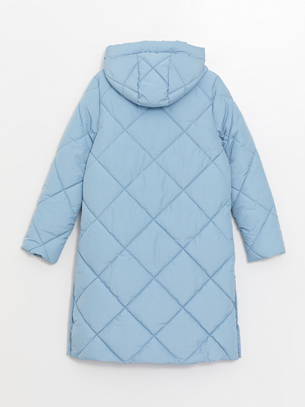 Mavi Kapüşonlu Kapitone Kadın Şişme Mont-8