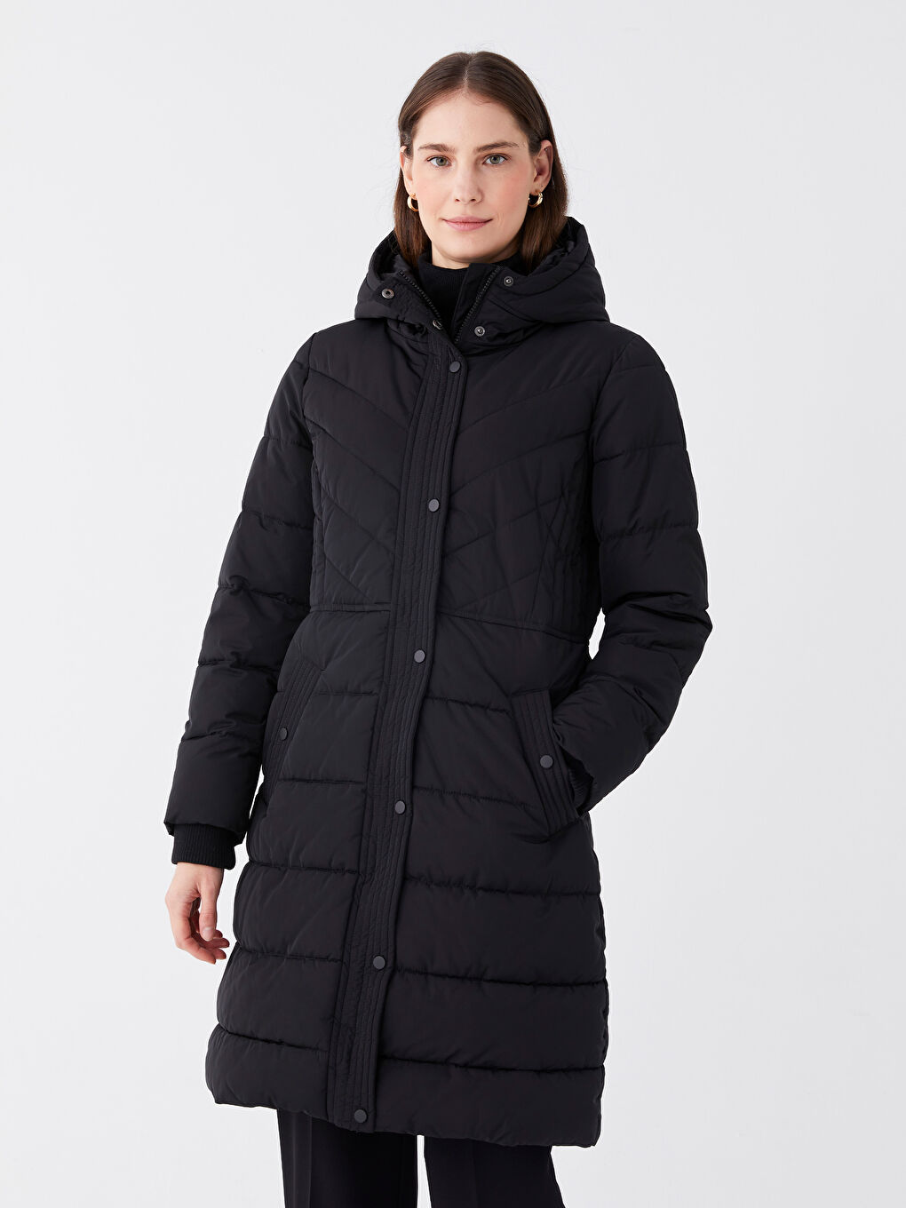Women's Hooded Plain Puffer Coat-1