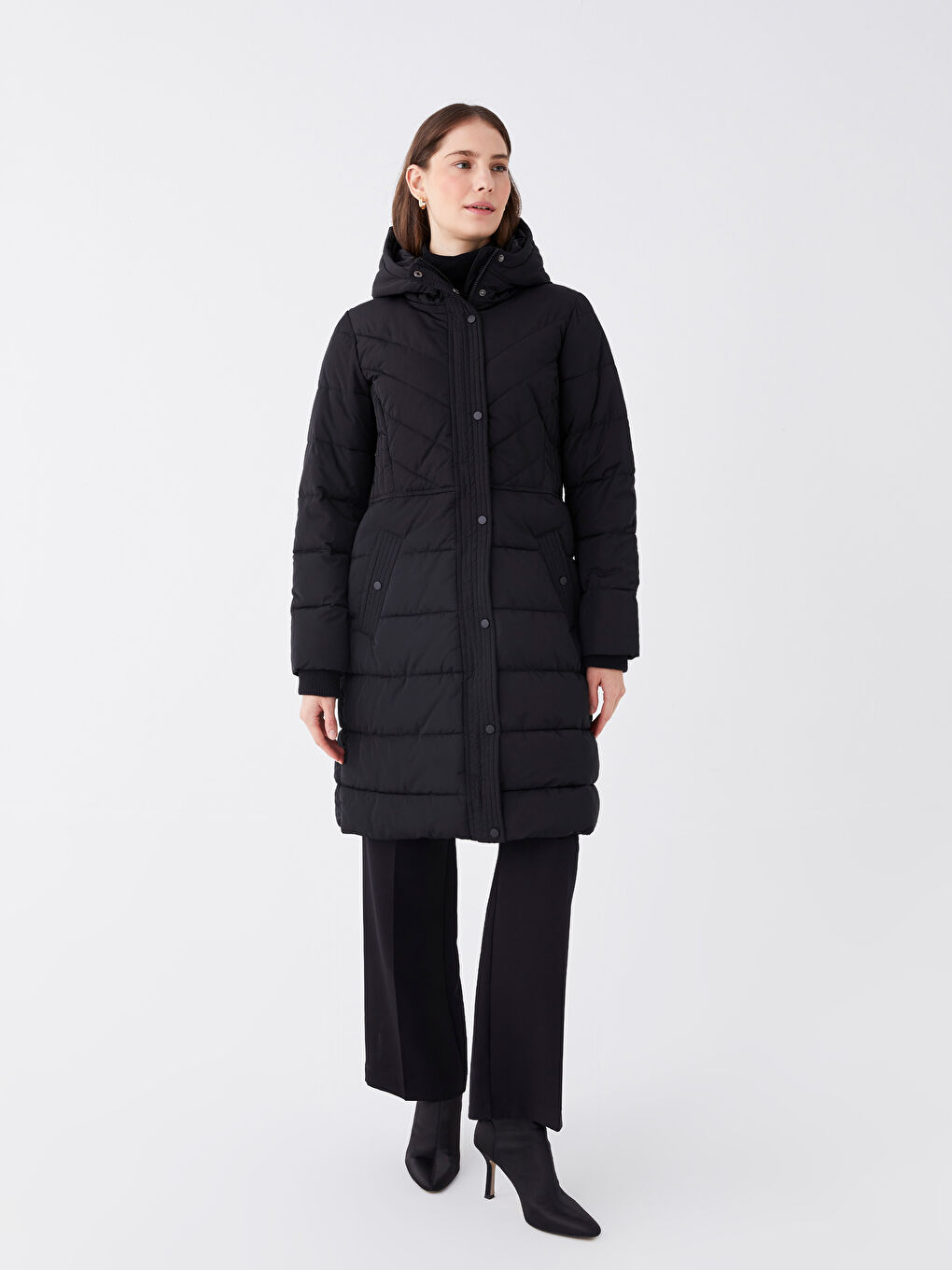 Women's Hooded Plain Puffer Coat-2