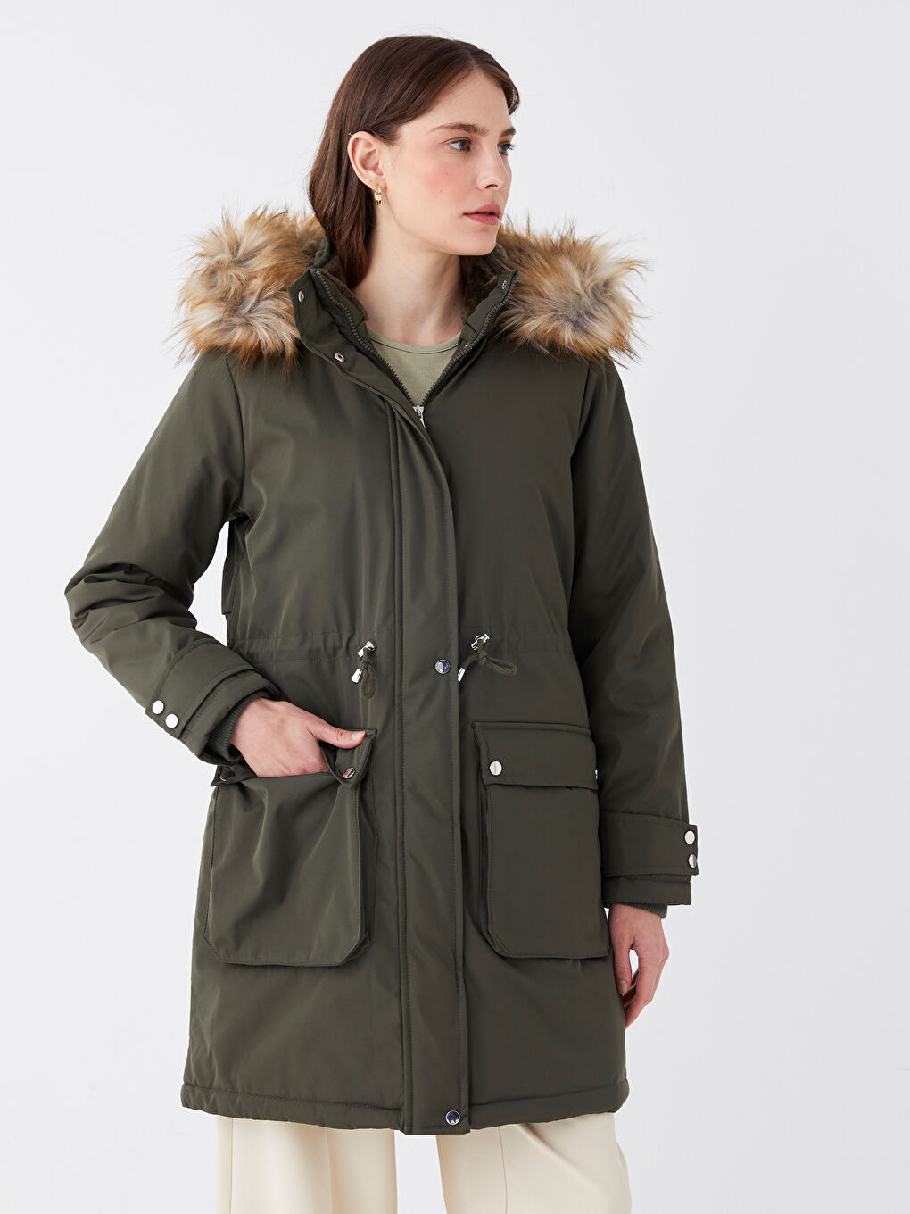 Jednostavna ženska parka dugih rukava s kapuljačom -W31196Z8-RLK