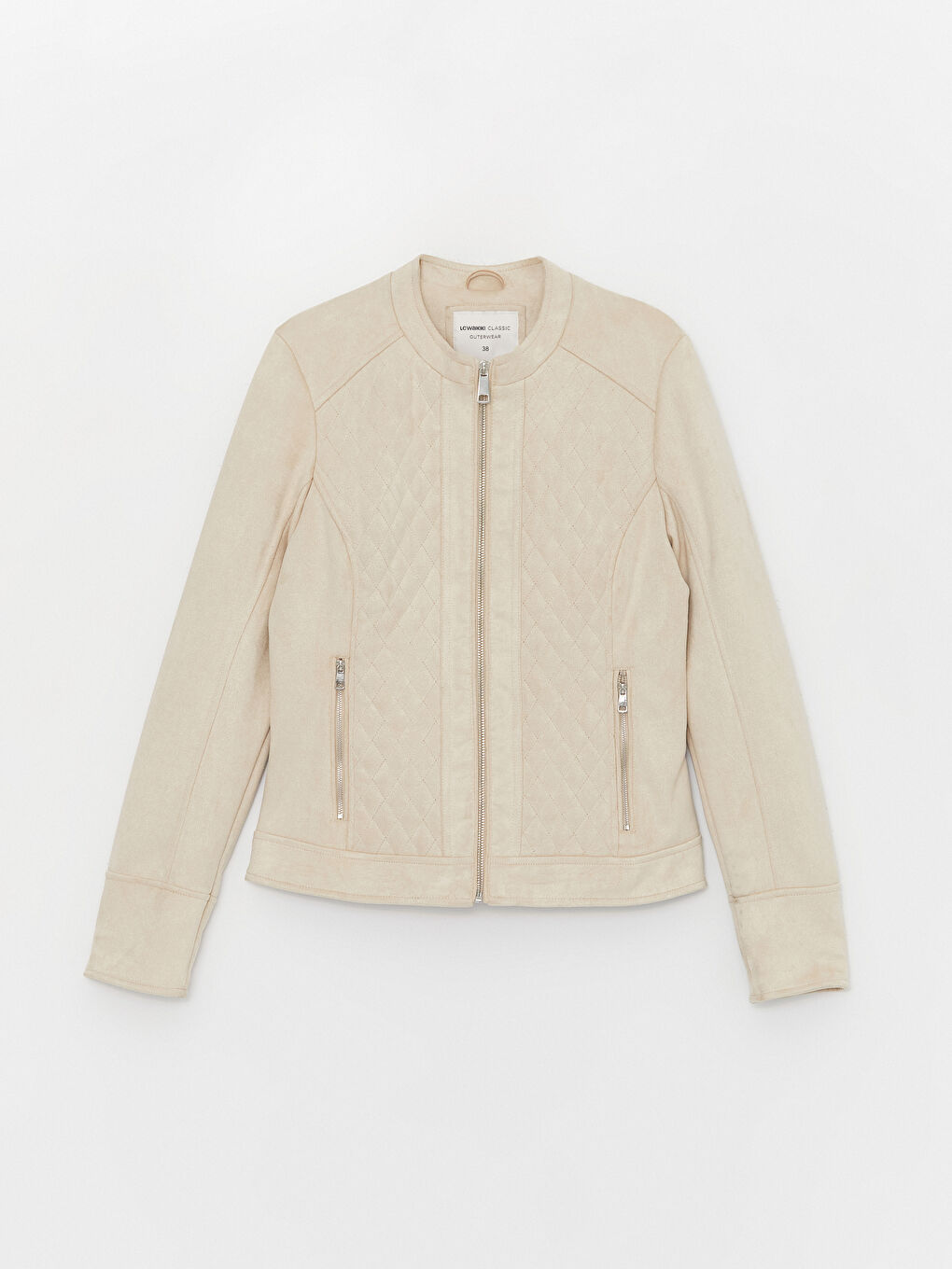 Bisiklet Yaka Kendinden Desenli Süet Görünümlü Kadın Mont-6