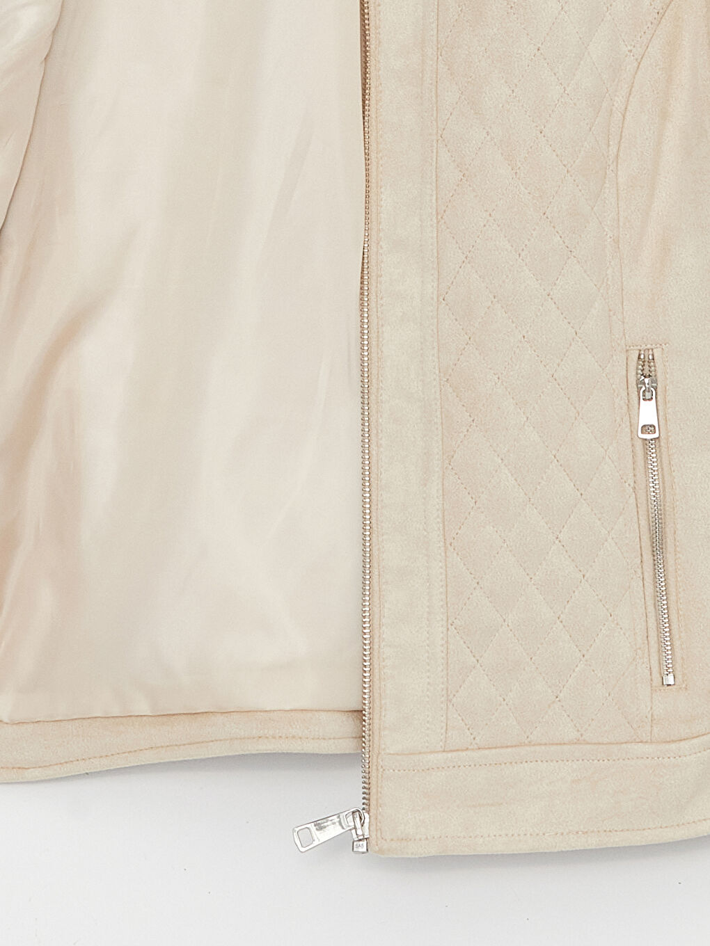 Bisiklet Yaka Kendinden Desenli Süet Görünümlü Kadın Mont-7