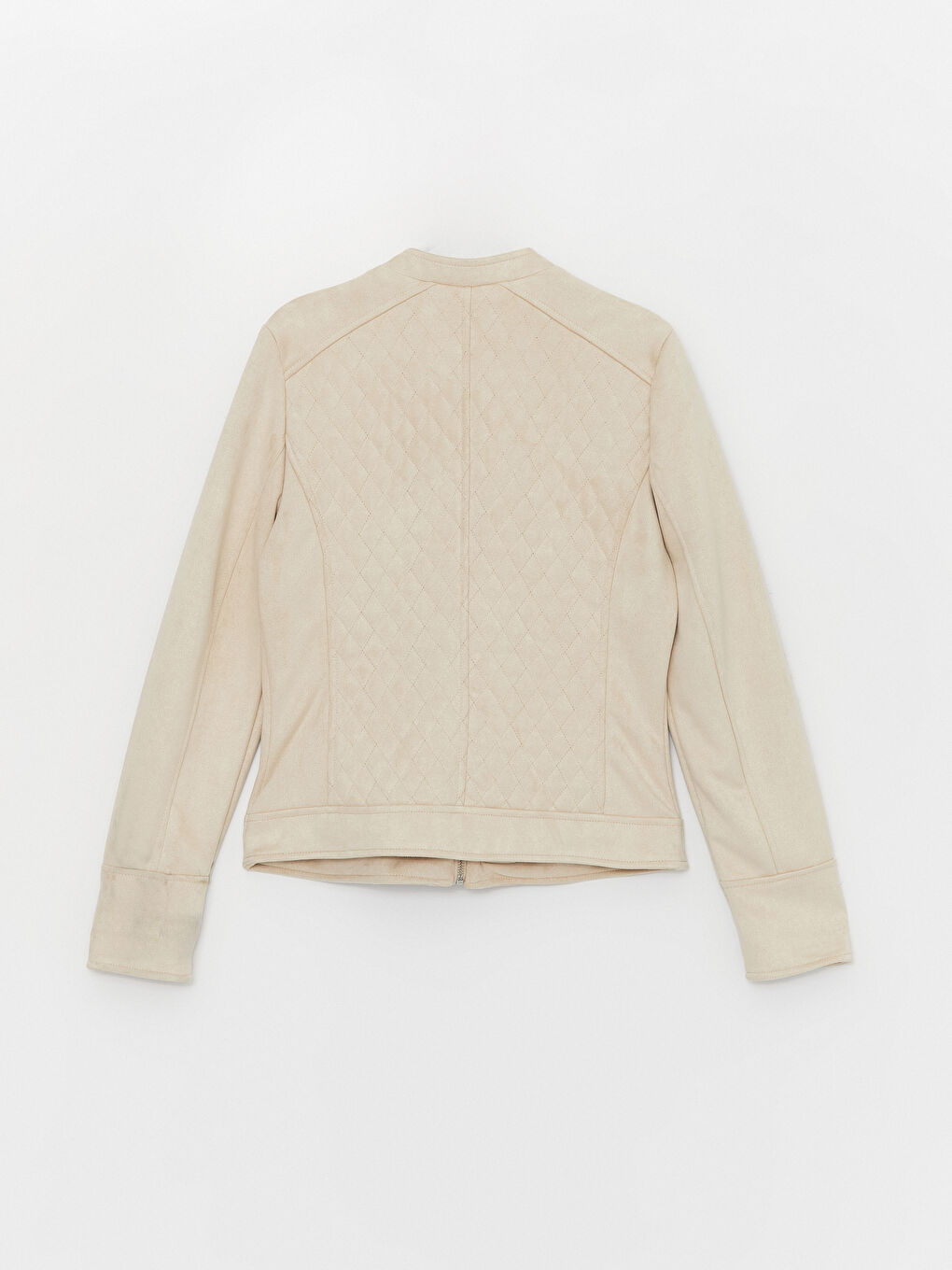 Bisiklet Yaka Kendinden Desenli Süet Görünümlü Kadın Mont-8