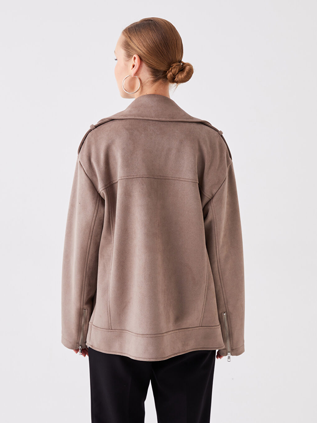 LCWAIKIKI Classic Biker Neck Women's Faux Suede Coat -W31204Z8-GNH