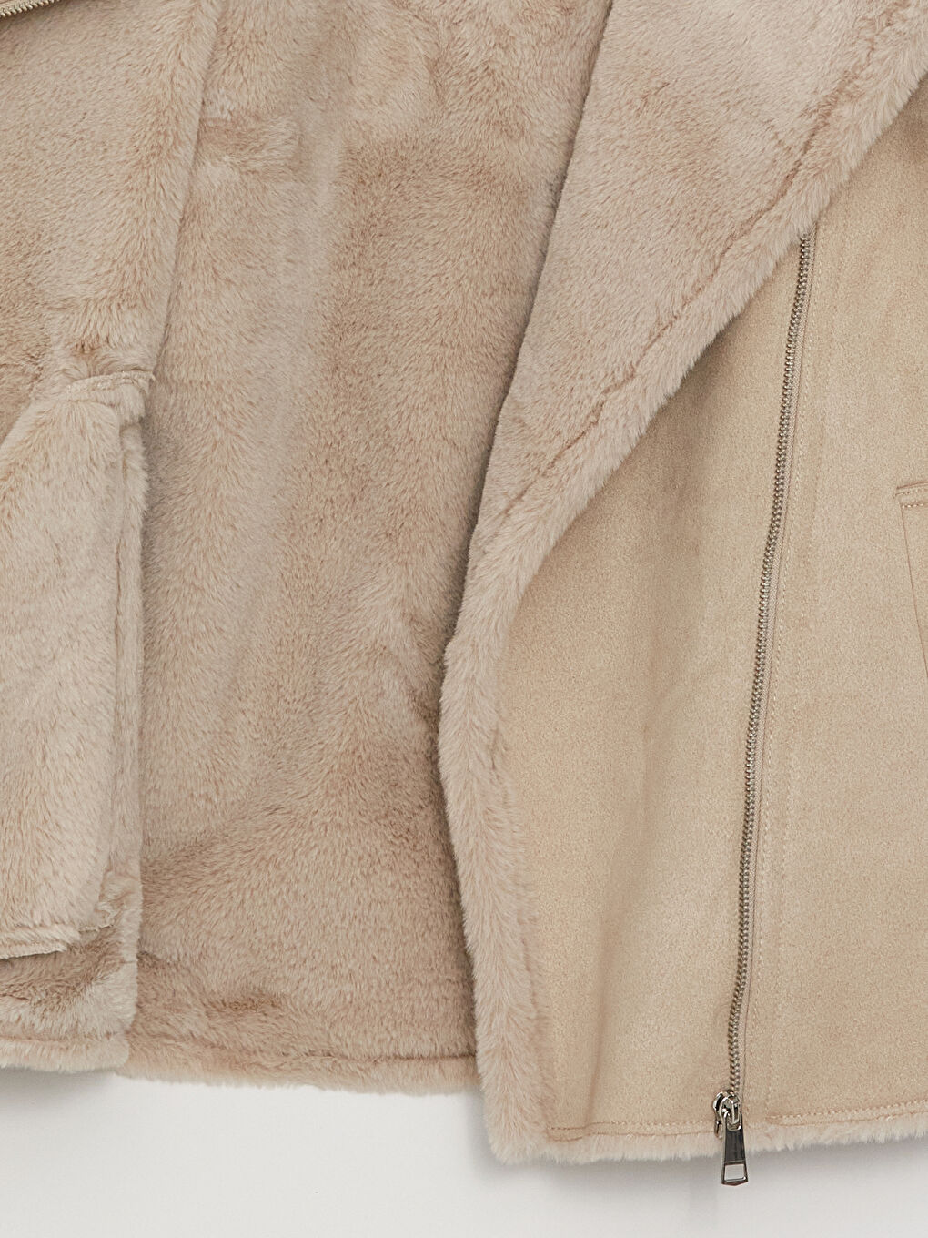 Gri Biker Yaka Düz Uzun Kollu Kadın Süet Mont-8